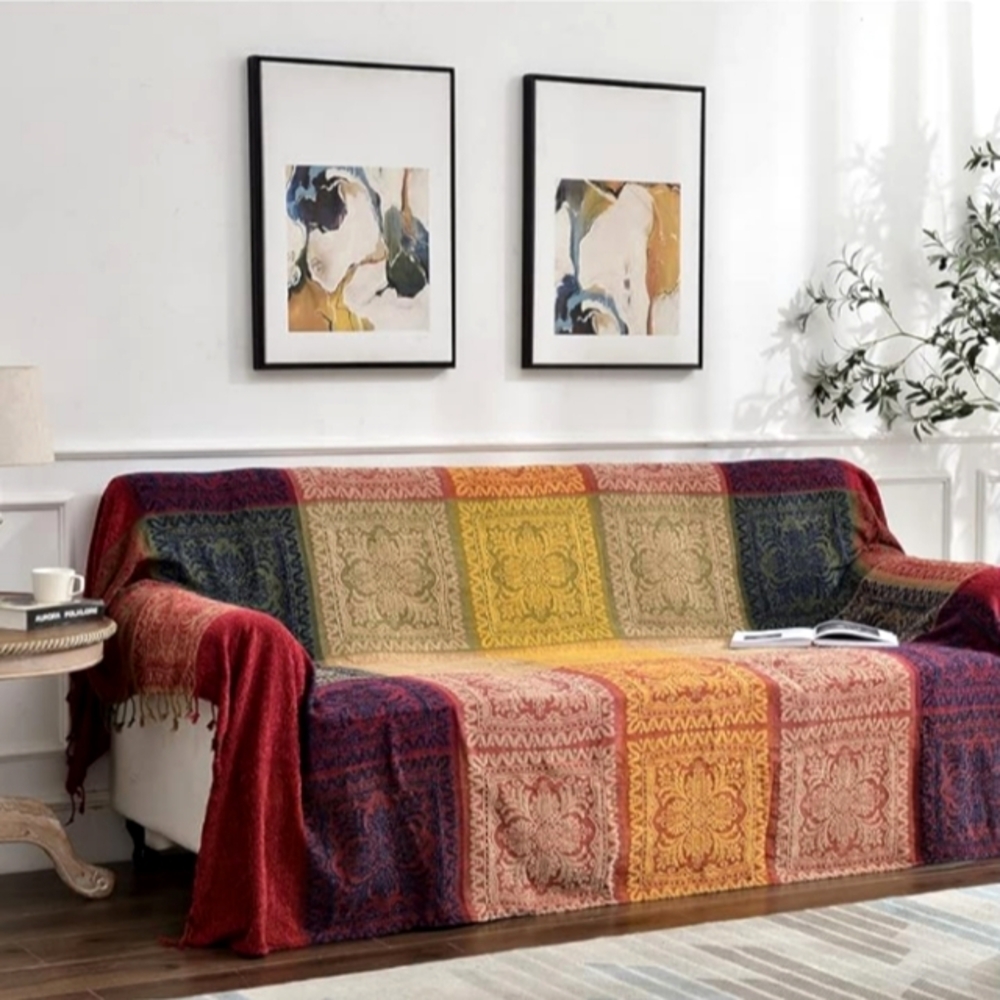 XL Bohemian Soft Chenille Tapestry Throw Blanket Couch Cover Queen King Bed Boho